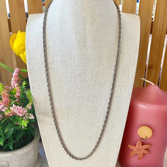 😃 $4 ADD-ON 😃 24" unisex silver rope chain necklace EUC - Picture 1 of 5